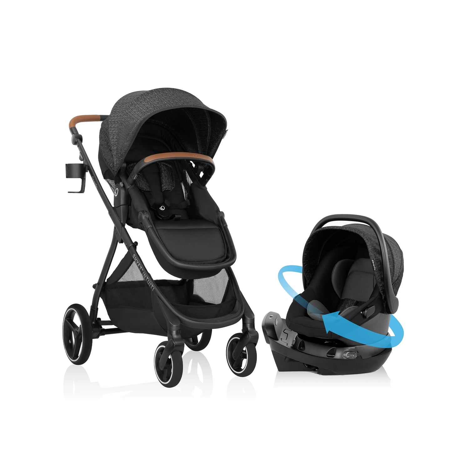 Shyft Intuiti+ Travel System Featuring Revolve180 Litemax NXT Preemie and Infant Car Seat with Sensorysoothe (Dubhan Black)