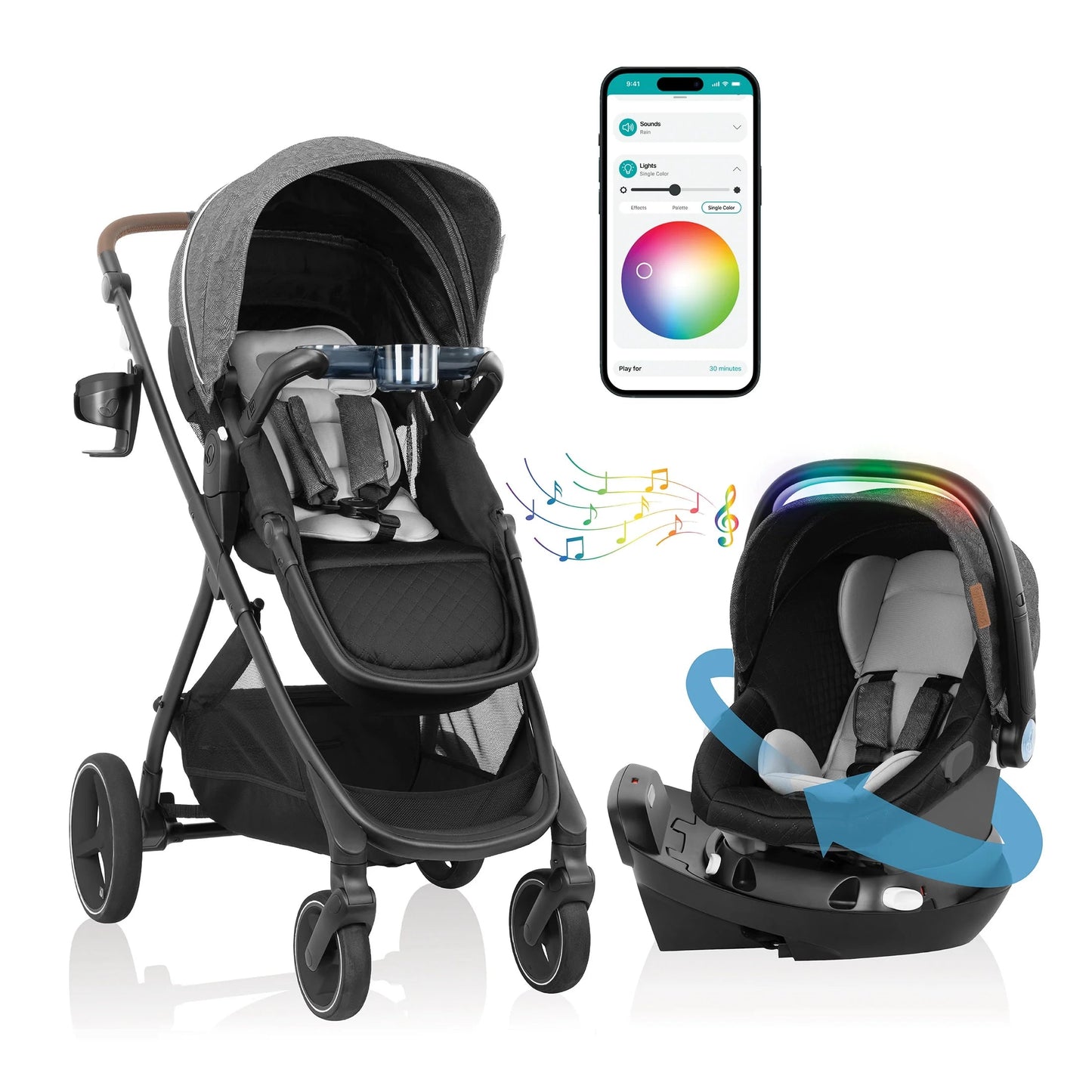 Shyft Intuiti+ Travel System Featuring Revolve180 Litemax NXT Preemie and Infant Car Seat with Sensorysoothe (Dubhan Black)
